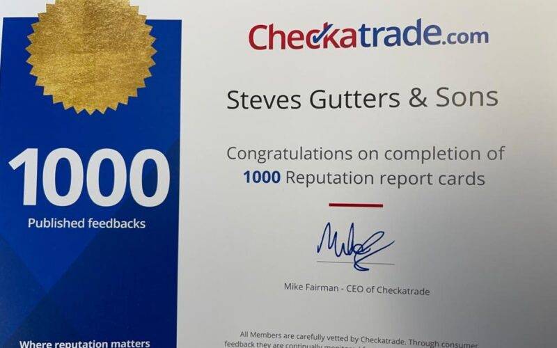 checkatarde 1000 reviews Close-up of clean UPVC guttering after professional maintenance service